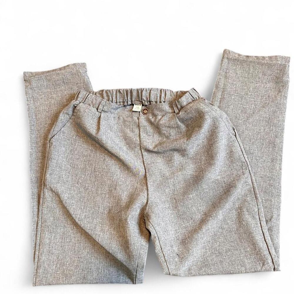 Grey pleated tapered trousers elastic